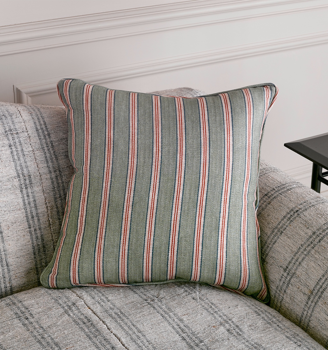 Tynemouth Ticking Green Fabric Cushion Robert Kime Fabric Cushions