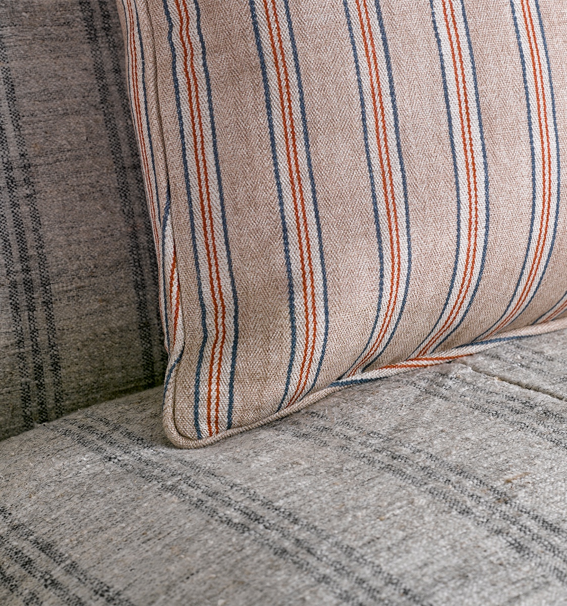 Tynemouth Ticking Grey Fabric Cushion Robert Kime Fabric Cushions