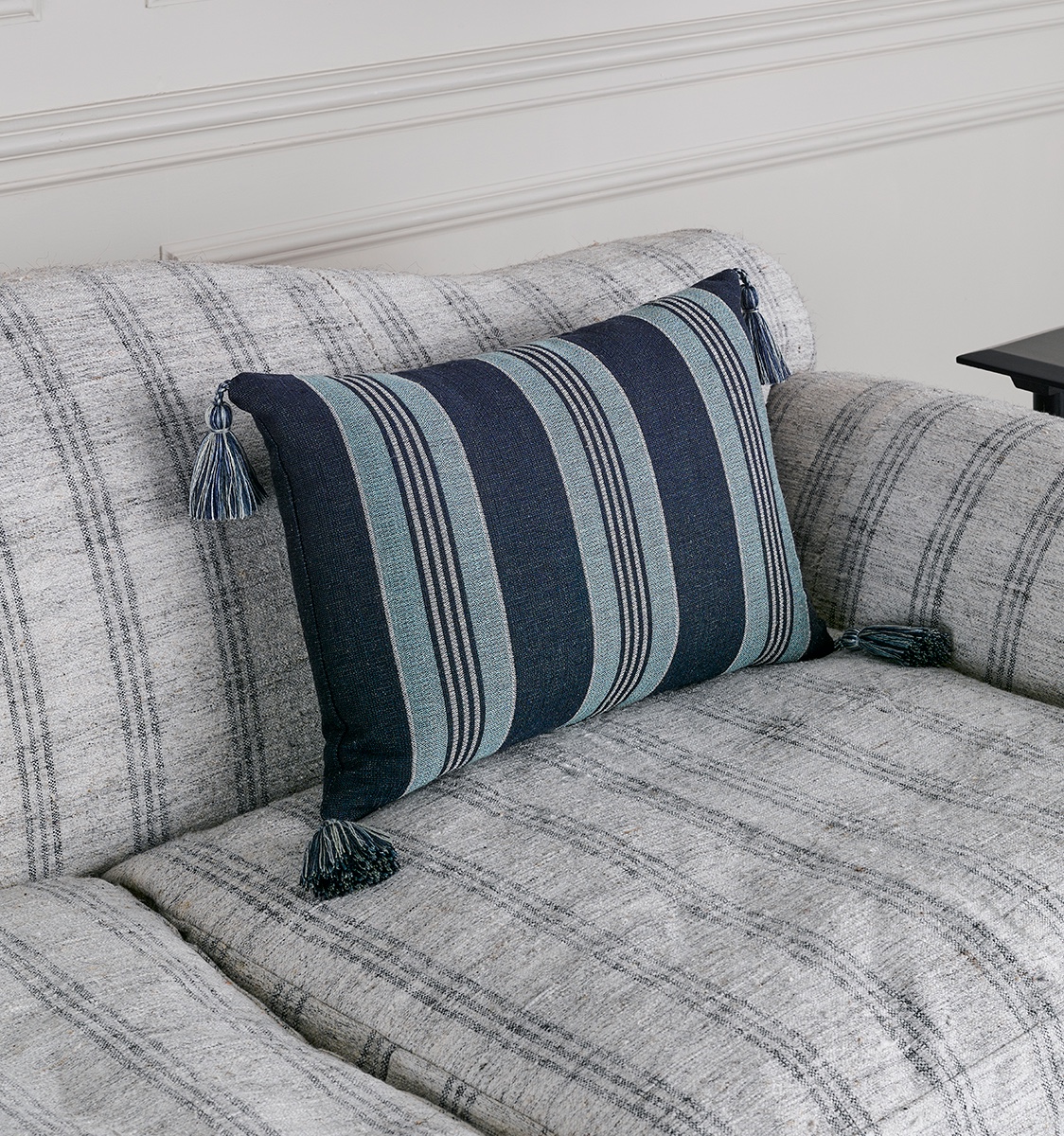 Serat Stripe Fabric Cushion- Dark Blue Side