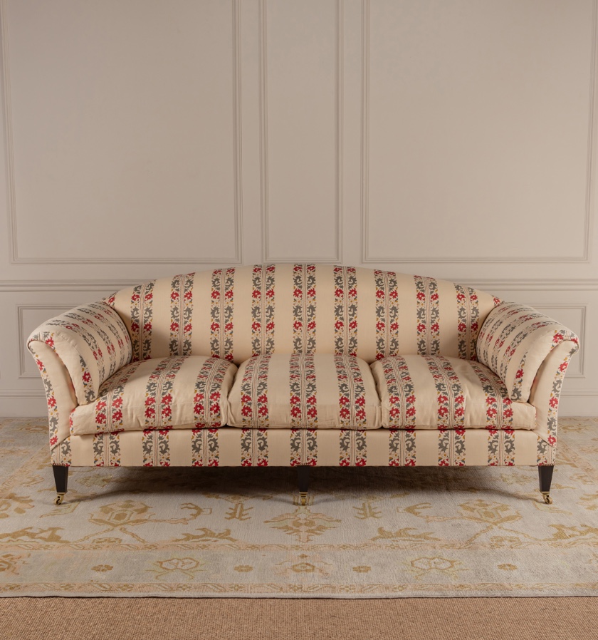 Algiers Border Stripe Grey & Coral Silk Algiers Border Stripe Grey & Coral Silk